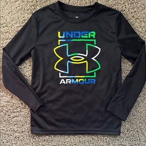 Under Armour Kids Black Long Sleeve Tee with Colorful Logo